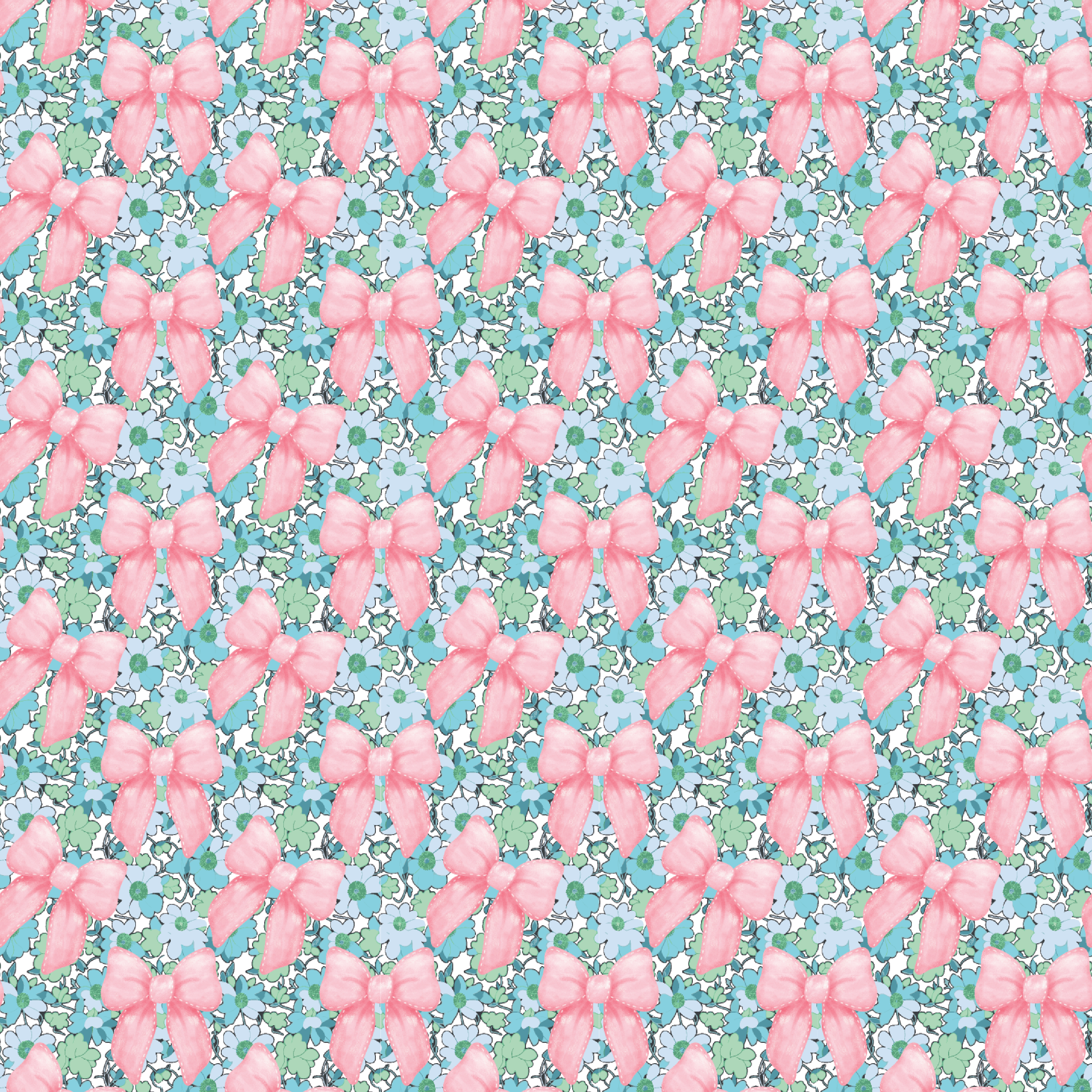 P1217 | Coquette Preppy Floral & Bows Pattern Acrylic Sheets - CMB Pattern Acrylic